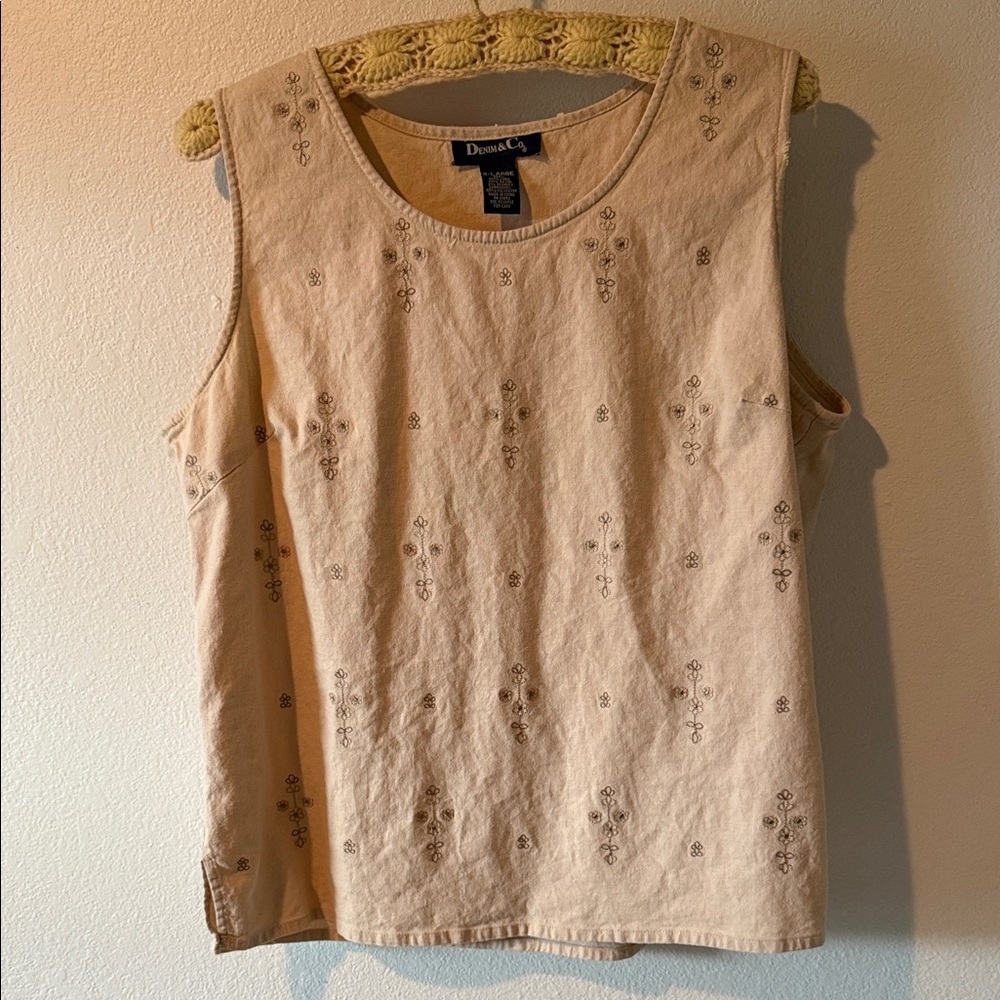 Denim & Co Embroidered Tan Tank Top Size XL